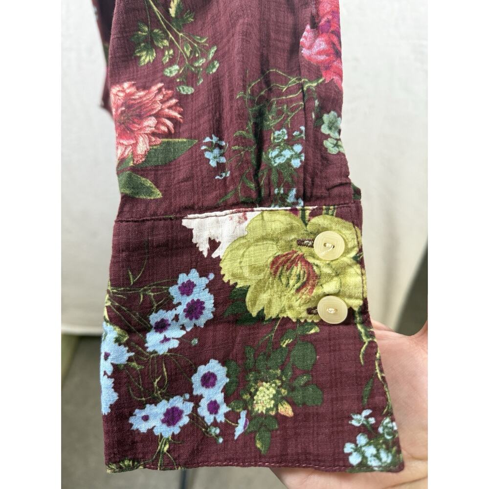 Ivy Jane Women’s Tunic Shirt Dress Sz S Burgundy Floral Ruffled Velvet Tie - Picture 7 of 12